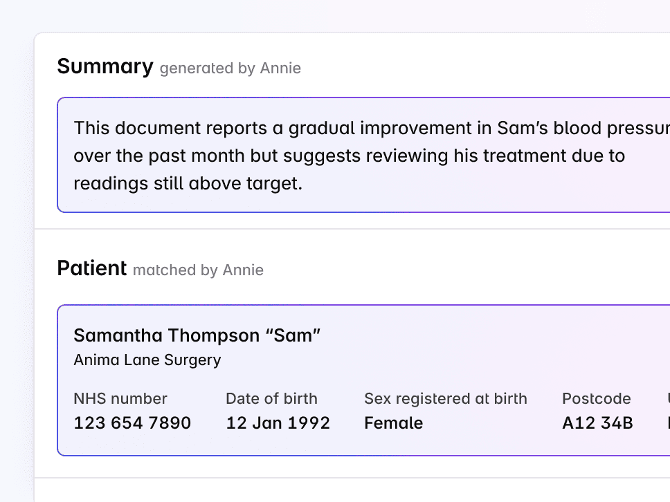 Summary of an incoming clinical document