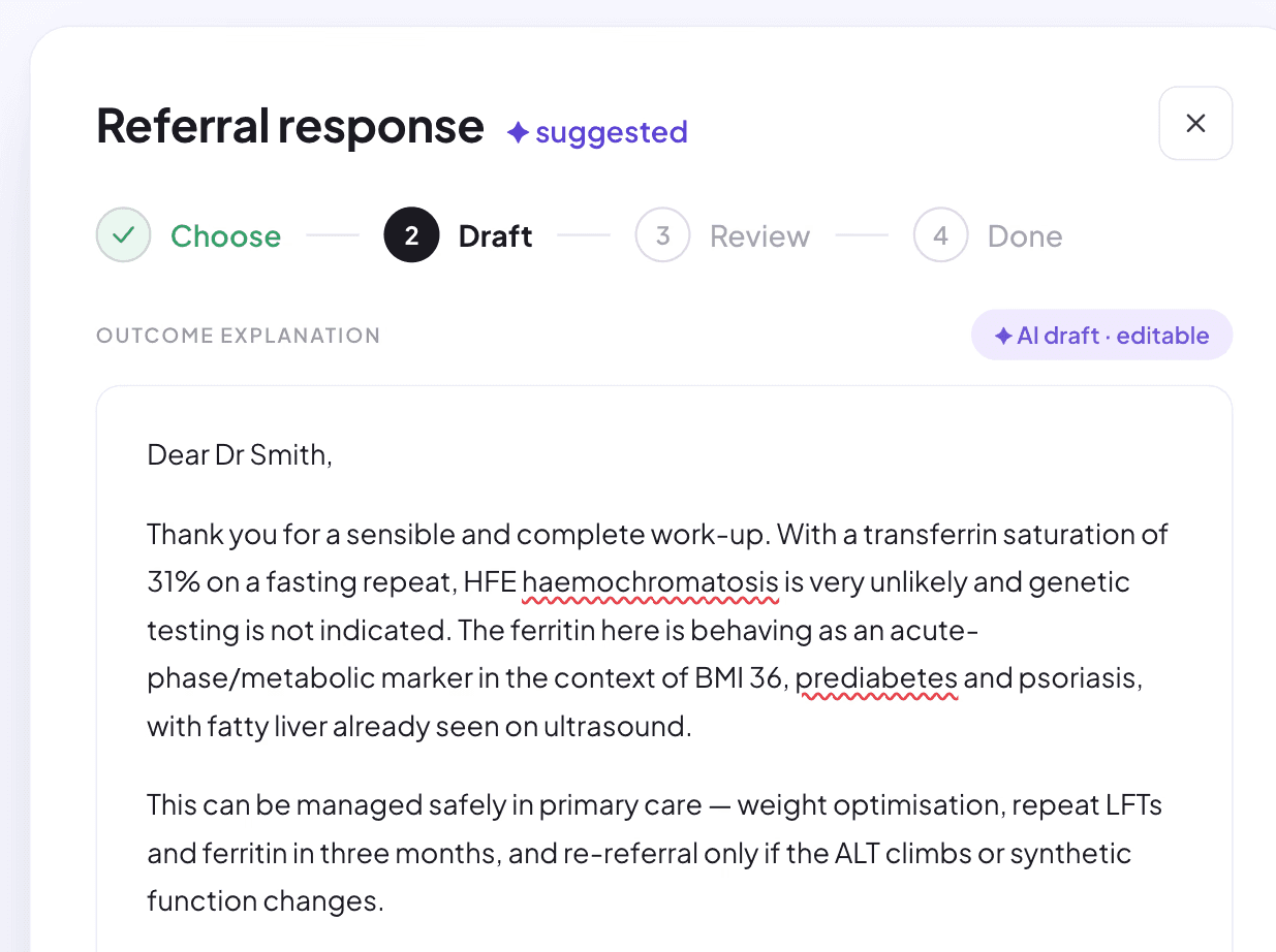 Draft referral response prepared for review