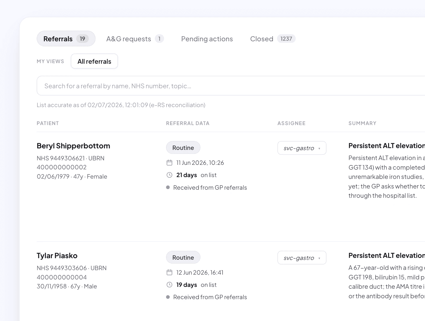 Shared referral worklist for Advice and Guidance requests